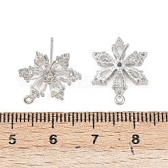 Flower Brass Micro Pave Clear Cubic Zirconia Stud Earring Findings&nbsp;KK-F921-09P
