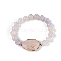 Brass Natural Agate(Dyed & Heated) Faceted Teardrop and Round Beaded Stretch Bracelets for Women&nbsp;BJEW-Q101-01B