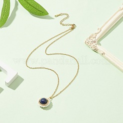 Natural Lapis Lazuli(Dyed) & Seed Flower Pendant Necklace&nbsp;NJEW-MZ00019-01