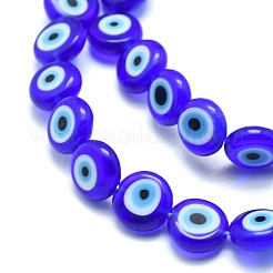 Handmade Evil Eye Lampwork Flat Round Bead Strands&nbsp;LAMP-L058-10mm-12