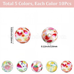 50Pcs 5 Styles Printed Opaque Acrylic Beads&nbsp;MACR-SC0002-38