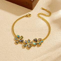 Natural Abalone Shell 304 Stainless Steel 3 Flower Link Bracelets for Women&nbsp;WGFB39D-01