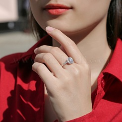 Rhodium Plated 925 Sterling Silver Micro Pave 5.2x3.1mm Moissanite Adjustable Rings for Women&nbsp;WGFA800-02