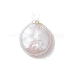 Natural Keshi Pearl Flat Round Charms&nbsp;PALLOY-JF05077-02