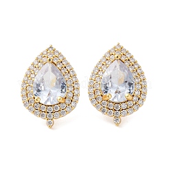 Teardrop Brass Micro Pave Clear Cubic Zirconia Stud Earrings&nbsp;EJEW-Z087-02G