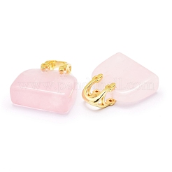 Natural Rose Quartz Brass Pendants&nbsp;KK-E274-01G-08