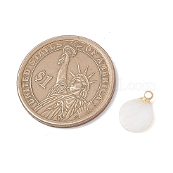 Natural Freshwater Shell Flat Round Charms with Brass Bails&nbsp;PALLOY-JF04893