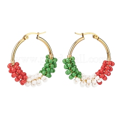 Christmas Theme Glass Seed Braided Hoop Earrings&nbsp;EJEW-TA00106