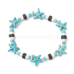 Synthetic Turquoise & Natural Lava Rock Beads Stretch Bracelets for Men Women&nbsp;BJEW-JB11988-03