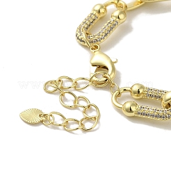Rack Plating Brass Micro Pave Clear Cubic Zirconia Oval Link Chain Bracelets for Women&nbsp;LS-BJEW-P323-08G
