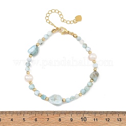 Nuggets Natural Larimar and Potato Pearl Beaded Bracelets&nbsp;BJEW-JB14468