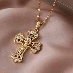 Vintage 304 tainless Steel Clear Glass Religion Jesus Cross Pendant Necklaces for Women&nbsp;EK1005