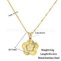 304 Stainless Steel Pave Clear Cubic Zirconia 5-Petal Flower Pendant Necklaces for Women&nbsp;WGB6F50-02
