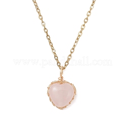 Natural & Synthetic Mixed Gemstone Copper Wire Wrapped Heart Pendant 304 Stainless Steel Cable Chain Necklaces&nbsp;NJEW-JN05779