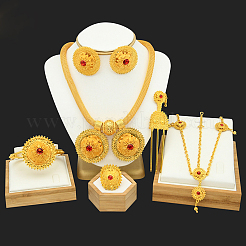 Flat Round Alloy Pendant Necklace & Stud Earring & Cuff Bangle & Ring & Hair Fork & Frontlet&nbsp;FS-WG4845C-02