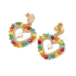 Shell Pearl & Electroplate Glass Beads Braided Dangle Earrings&nbsp;EJEW-MZ00792