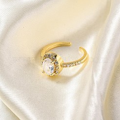 Rack Plating Brass Micro Pave Clear Cubic Zirconia Cuff Finger Rings for Women&nbsp;RJEW-M028-10G