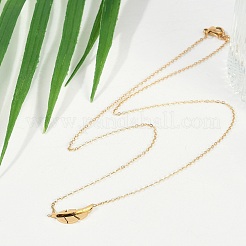 Ion Plating(IP) 304 Stainless Steel Leaf Pendant Cable Chain Necklaces for Women&nbsp;NJEW-P320-06G