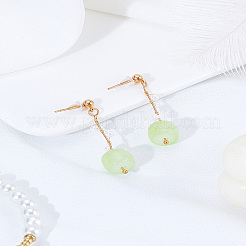 1 Pair Column Alloy & Natural Jade & Plastic Pearl Stud Dangle Earrings&nbsp;EJEW-LP0007-082