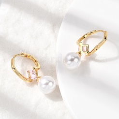 Brass Glass Round Hoop Earrings&nbsp;EJEW-P331-01G