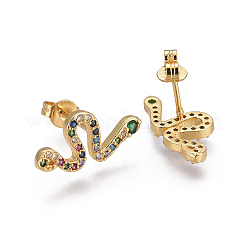 Brass Micro Pave Cubic Zirconia Stud Crawler Earrings&nbsp;EJEW-F201-11G