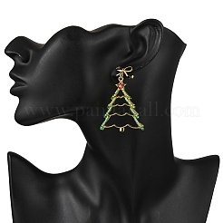 Christmas Tree Brass Dangle Stud Earrings&nbsp;EJEW-MZ00496-03