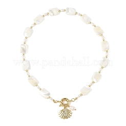 Ocean Brass Shell Shape Pendant Natural Trochid Shell & Freshwater Pearl Beaded Necklaces for Women&nbsp;NJEW-JN06408