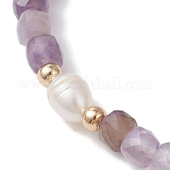 Natural Amethyst Cube Beads Stretch Bracelets for Women&nbsp;BJEW-JB13176-03