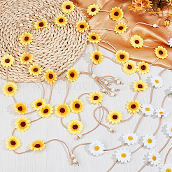 2Pcs 2 Colors Cloth Sunflower Hippie Headband Floral Crown&nbsp;OHAR-CP0001-15
