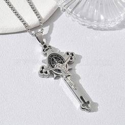 Religion 201 Stainless Steel Enamel Saint Benedict Crucifix Cross Pendant 304 Stainless Steel Box Chain Necklaces&nbsp;SA-CBA3211-03P