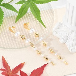 Brass ABS Plastic Pearl Tassel Stud Earrings&nbsp;EJEW-U040-17G
