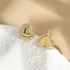 Brass Micro Pave Clear Cubic Zirconia Stud Earrings&nbsp;EJEW-R016-26G-05