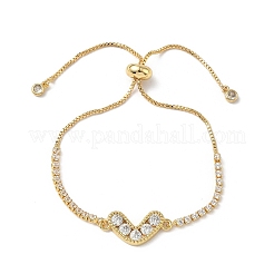 Heart Brass Micro Pave Cubic Zirconia Slider Bracelets&nbsp;BJEW-K248-02G