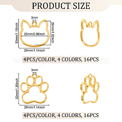 32Pcs 8 Styles Cat Head Paw Print Alloy Open Back Bezel Charms&nbsp;PALLOY-OC0002-99