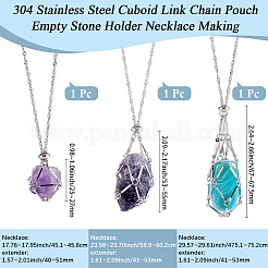 3Pcs 3 Styles 304 Stainless Steel Cuboid Link Chain Macrame Pouch Empty Stone Holder Necklace Making&nbsp;NJEW-BBC0001-41P