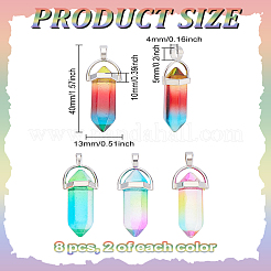 8Pcs 4 Colors Glass Double Terminal Pointed Pendants&nbsp;GLAA-LP0001-19
