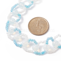 Opal & Glass Seed Braded Ring Wrap Beaded Necklaces for Women&nbsp;NJEW-JN03946