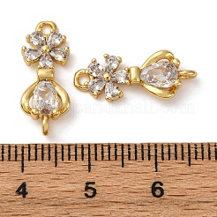 Brass Pave Clear Cubic Zirconia Flower Connector Charms&nbsp;KK-P308-43G