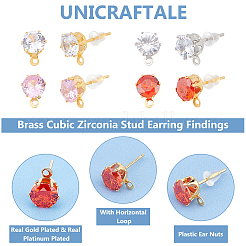 12 Pairs 4 Colors Brass Cubic Zirconia Stud Earring Findings&nbsp;KK-UN0001-82