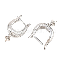 Brass Micro Pave Clear Cubic Zirconia Hoop Earring Findings&nbsp;KK-Z158-04P