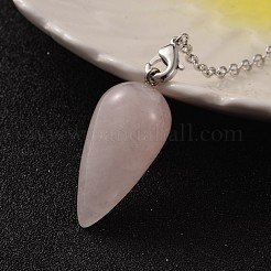Teardrop Platinum Tone Brass Rose Quartz Dowsing Pendulums&nbsp;X-MAK-M015-03H