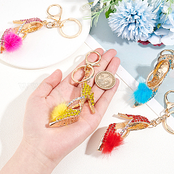 4Pcs 4 Colors Fur Ball High Heels Shoes Rhinestones Pendant Keychain&nbsp;KEYC-GA0001-28