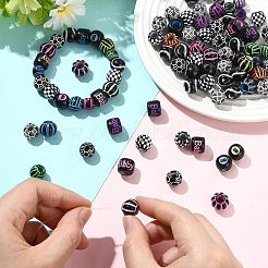 90Pcs 9 Styles Spray Printed Opaque Acrylic European Beads&nbsp;SACR-CJ0001-93