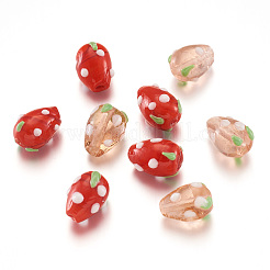 100Pcs 2 Colors Handmade Lampwork 3D Strawberry Beads&nbsp;LAMP-CD0001-14