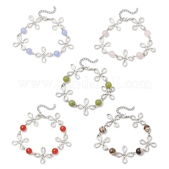 Alloy Natural Mixed Gemstone Link Bracelets for Women&nbsp;BJEW-JB11684