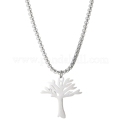 Stainless Steel Tree of Life Pendant Box Chain Necklaces for Women Men&nbsp;PW-WG1B68A-01