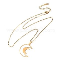 304 Stainless Steel Double Hollow Moon Pendant Cable Chain Necklaces for Men Women&nbsp;NJEW-K308-01E-G