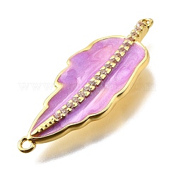 Brass Micro Pave Clear Cubic Zirconia Enamel Leaf Connector Charms&nbsp;KK-V011-25G