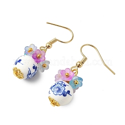 Handmade Flower Printed Porcelain Ceramic Dangle Earrings&nbsp;EJEW-JE07288-02