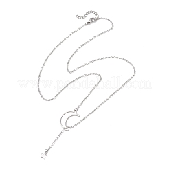 201 Stainless Steel Star Moon Pendant Lariat Brass Cable Chain Necklaces&nbsp;NJEW-JN05778